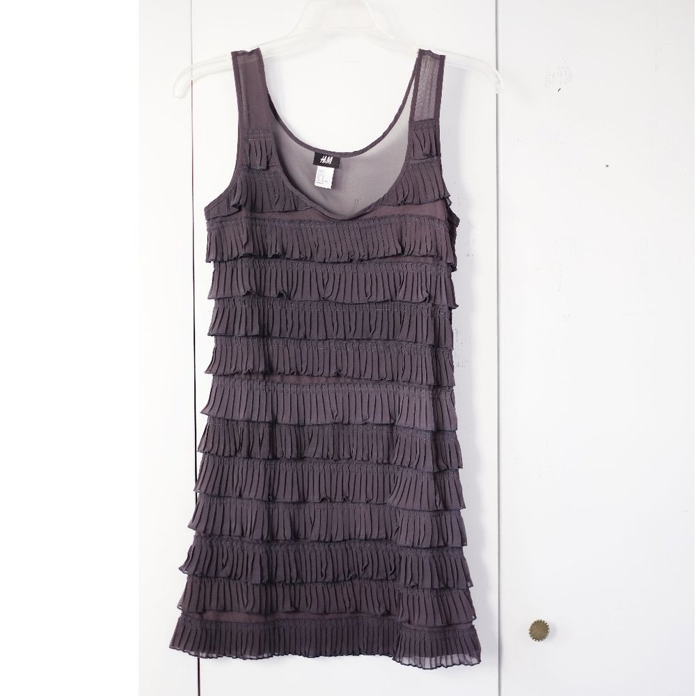 H&M Gray Sleeveless Tiered Ruffle Mini Dress Sz XS